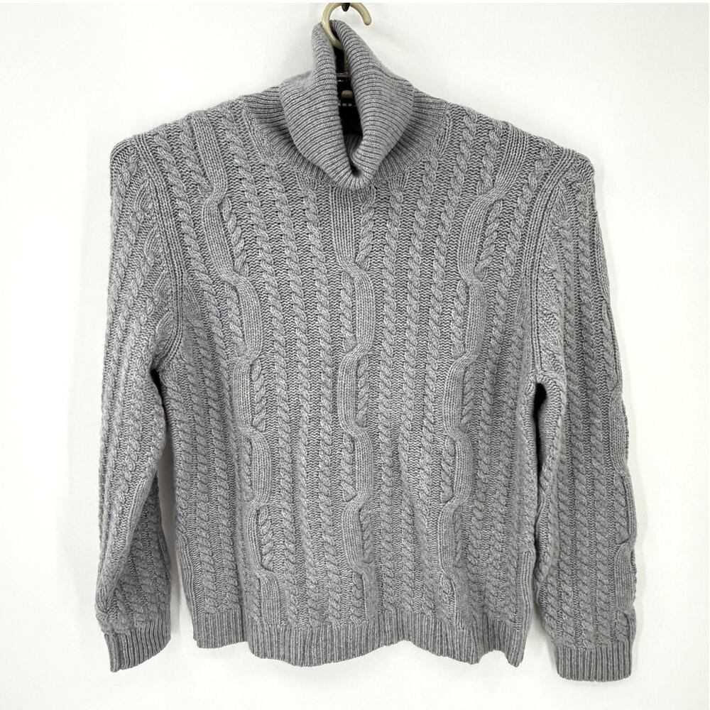 Gobi 100% Mongolian Cashmere Cable Knit Turtleneck Sweater Gray Size XL